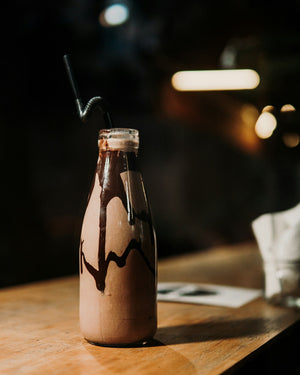 Chocolate malted milkshake with drizzle